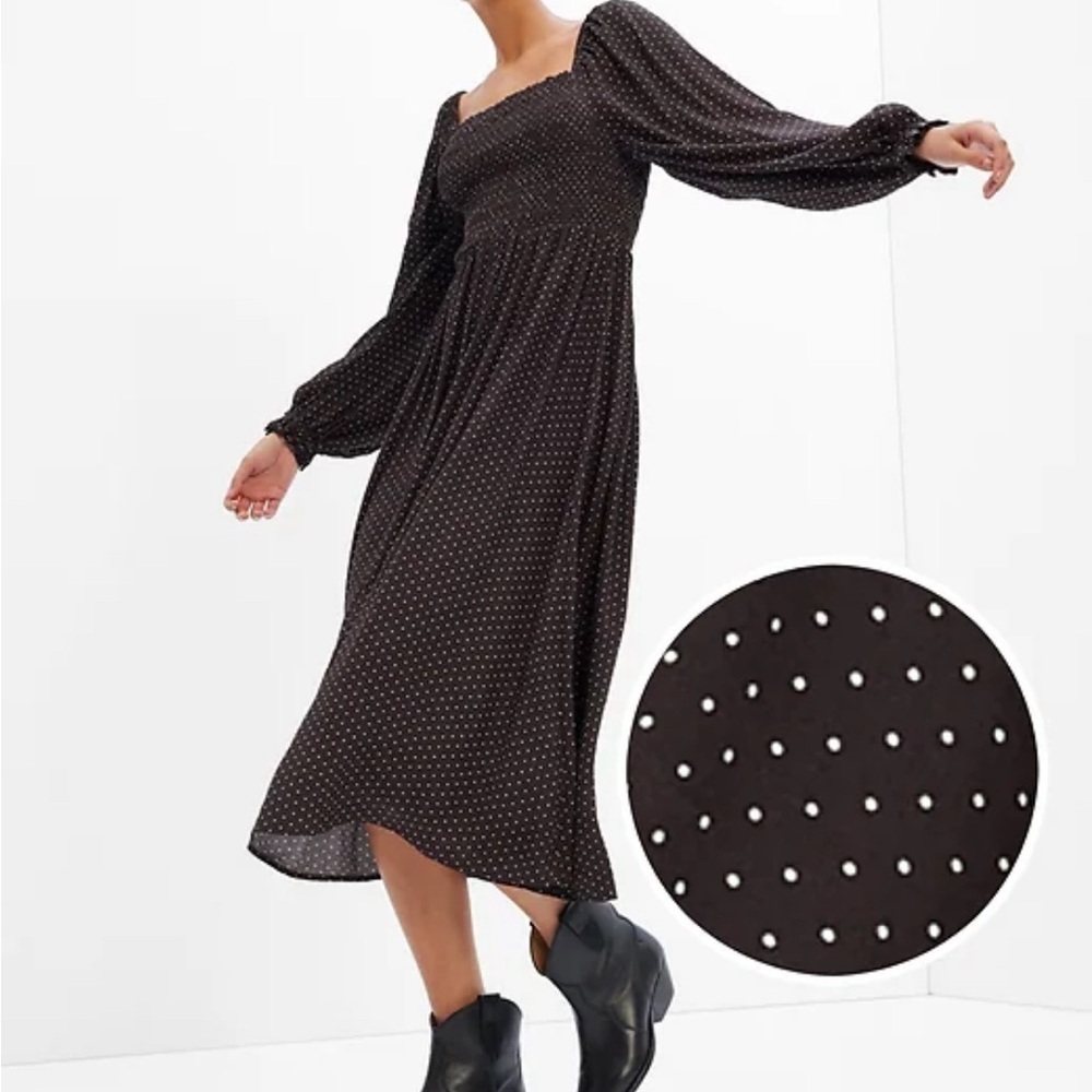 GAP SMOCKED MIDI DRESS  LENZING ECOVERO WITH BALLOON SLEEVES  WOMENS SZ XS